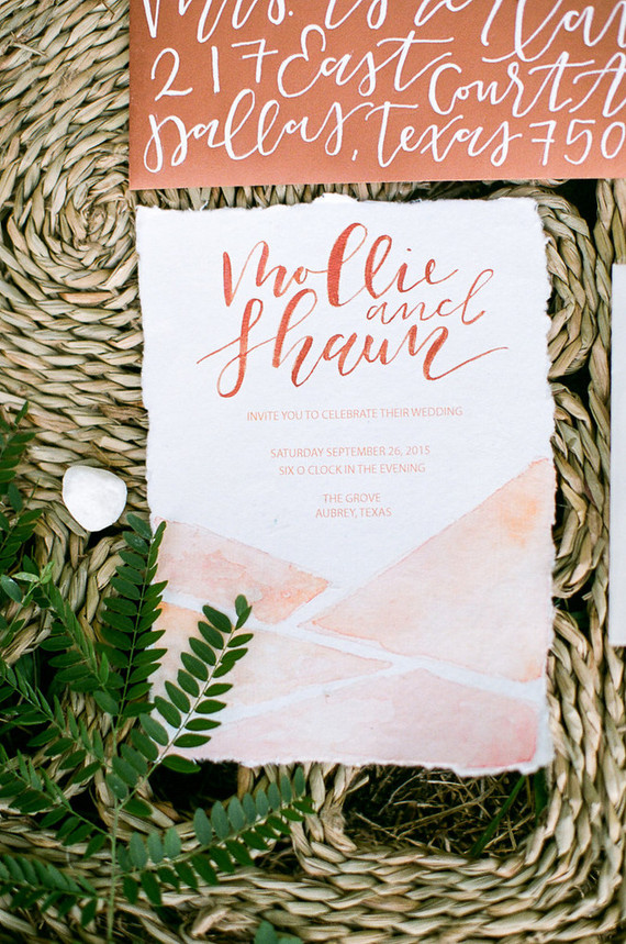 Bohemian copper wedding invitations