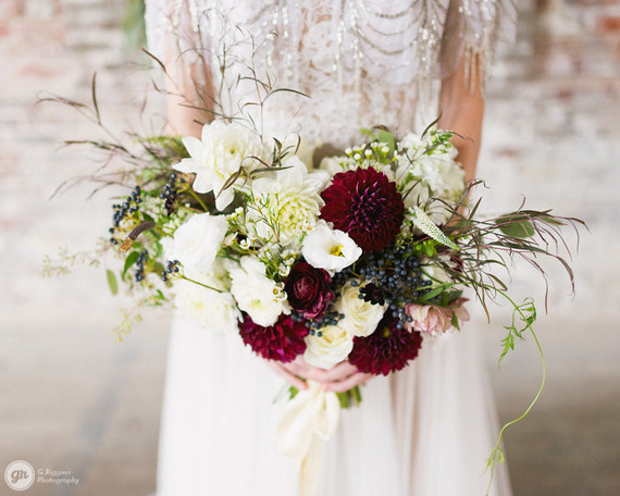 Red dahlia bridal bouquet