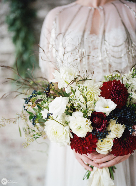Red dahlia bridal bouquet