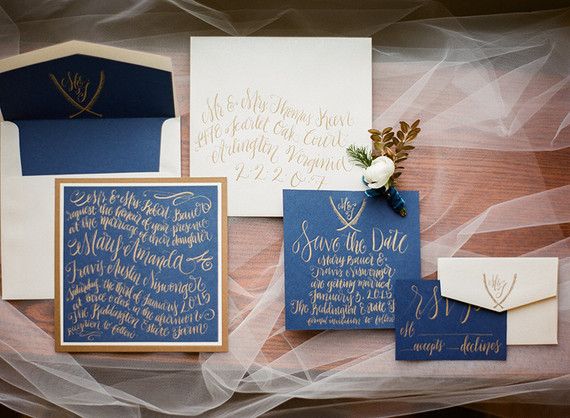 Blue and gold winter invitation