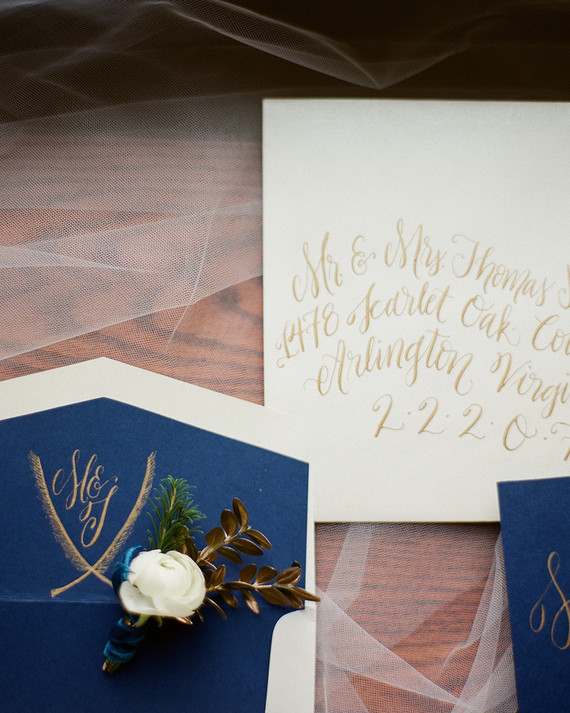 Blue and gold winter invitation