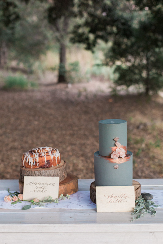 Blue and copper wedding cake