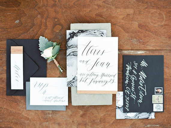 Modern marbled wedding invites