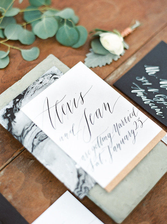 Modern marbled wedding invites