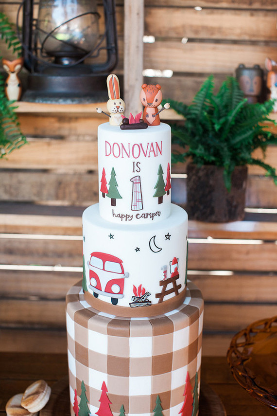Vintage camping birthday cake