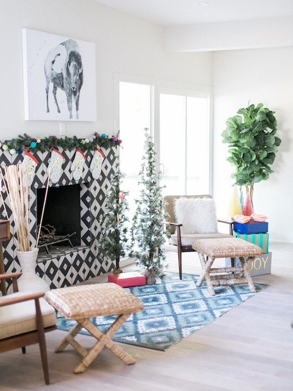 Modern tiled fireplace