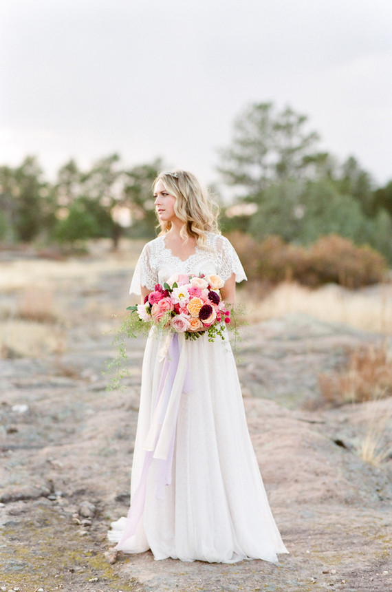 Colorful dahlia and rose bouquet