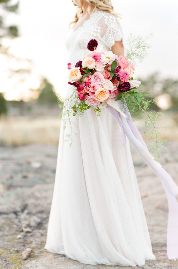 Colorful dahlia and rose bouquet