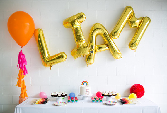 Gold mylar letter balloons