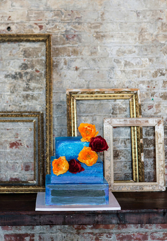 Modern blue wedding cake