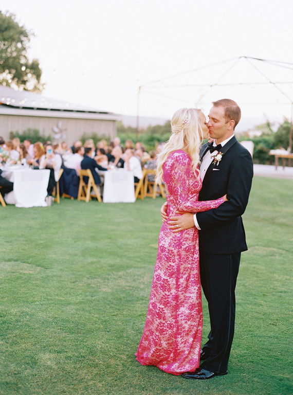 Fuchsia Monique Lhuillier reception dress
