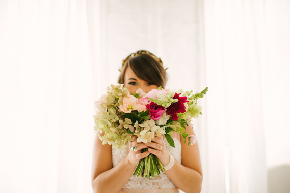 Pink rose and peony bridal bouquet
