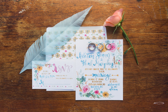 Colorful handwritten wedding invitation Inspiration