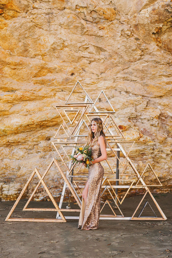 Metallic wooden triangle backdrop Inspiration