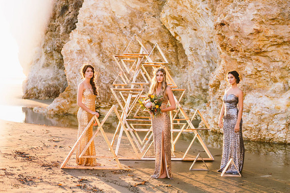 Metallic wooden triangle backdrop