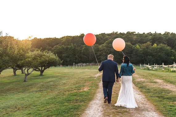 Whimsical Cape Cod farm wedding portrait