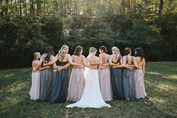 Blue and grey bridesmaid dresses