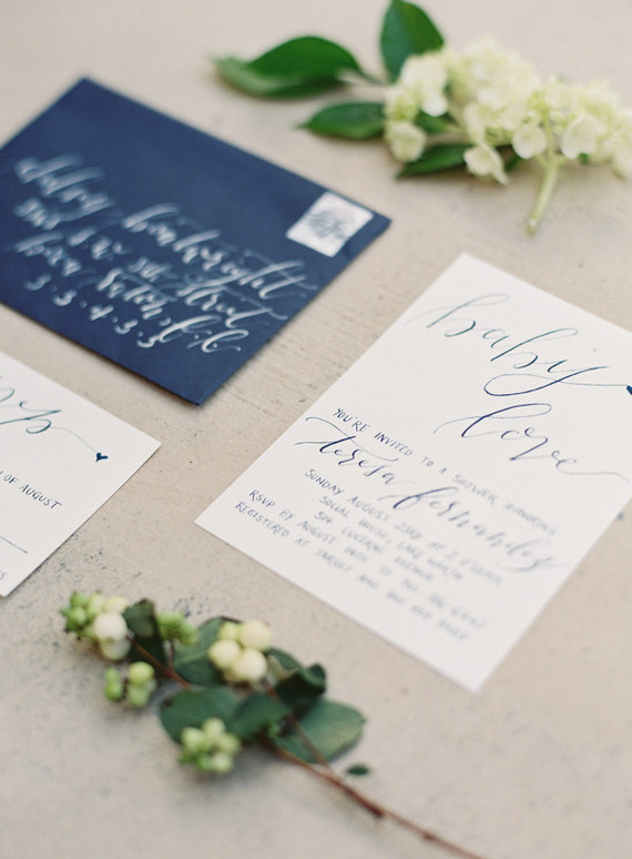 Classic white floral baby shower invites