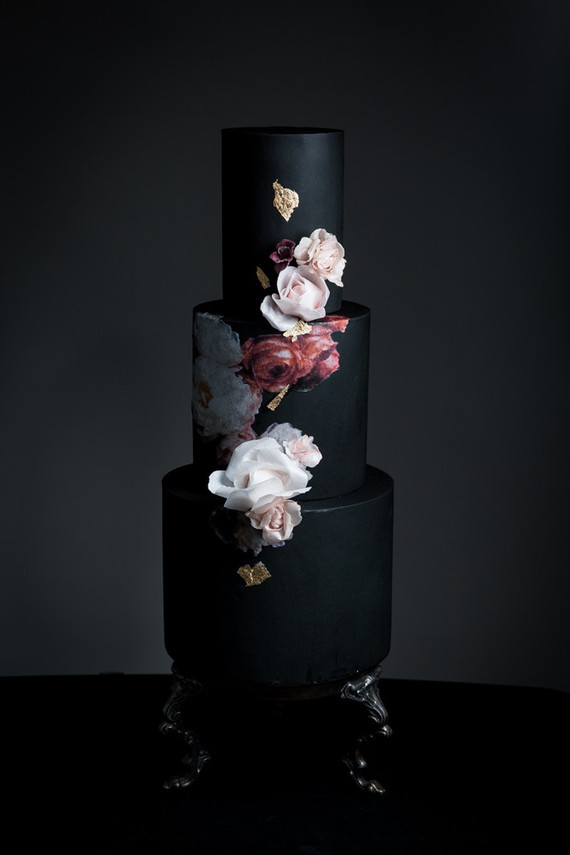Dark floral wedding cake