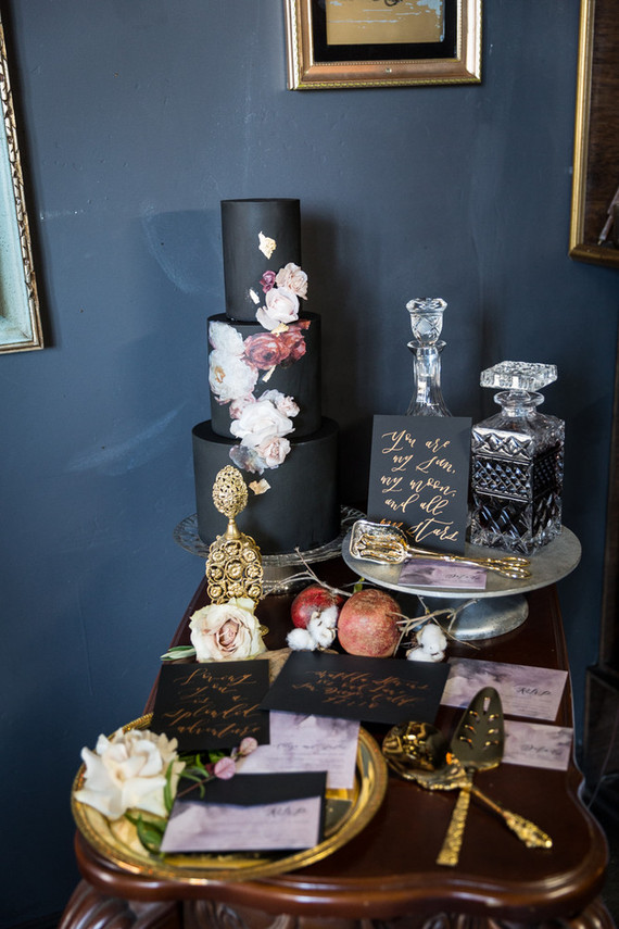Dark floral wedding cake