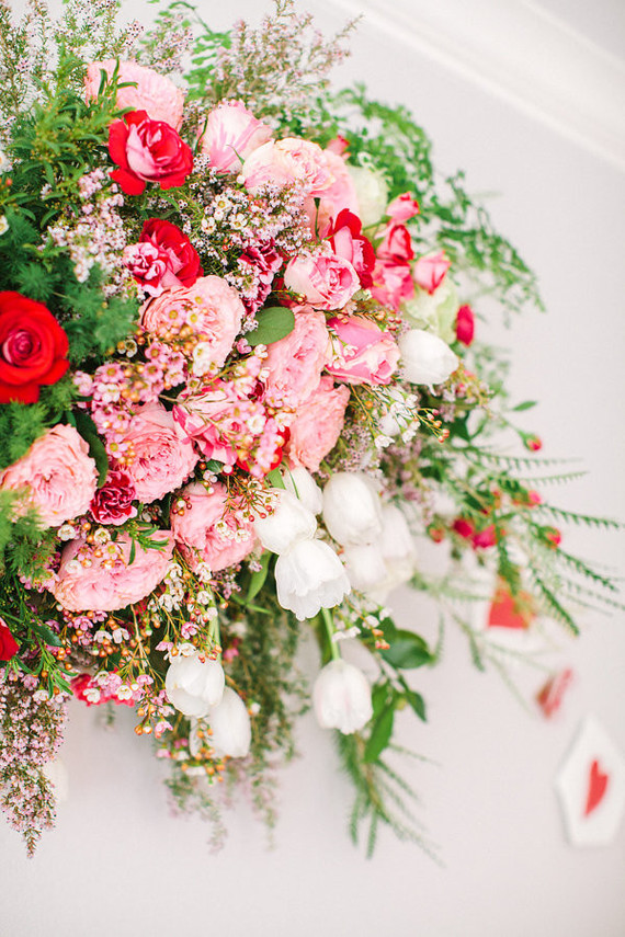 pink and red floral installation
