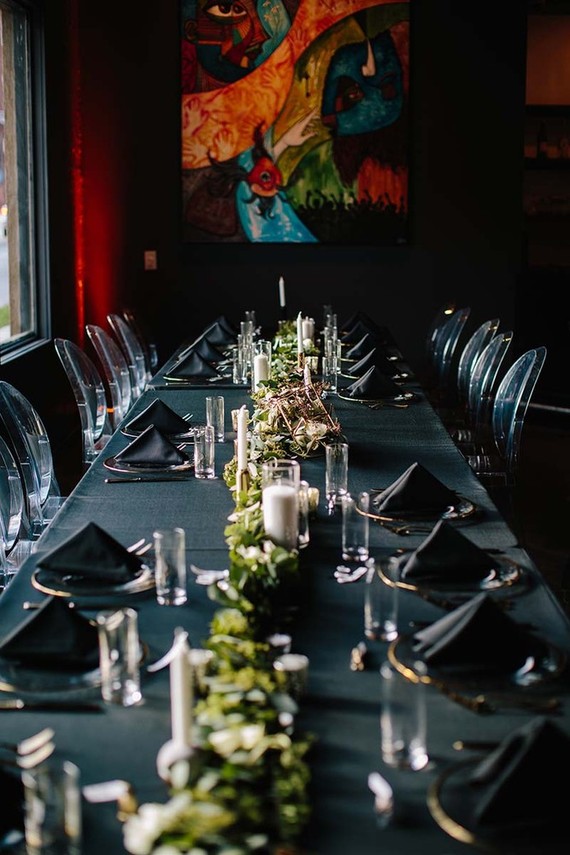 Black wedding tablescape decor