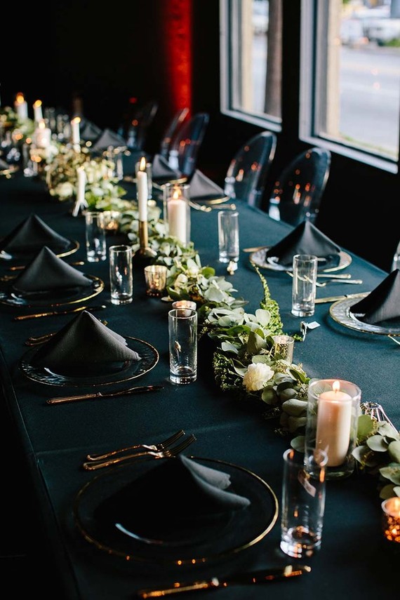 Black wedding tablescape decor