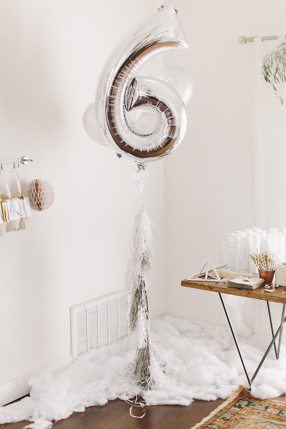 Silver mylar number balloon