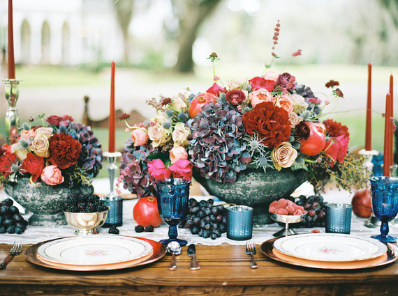 Jewel toned winter wedding tablescape