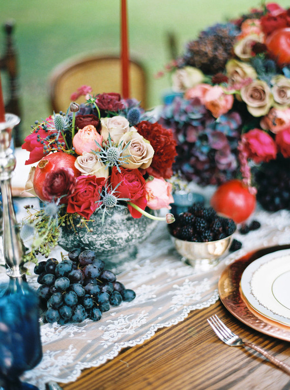 Jewel toned winter wedding tablescape