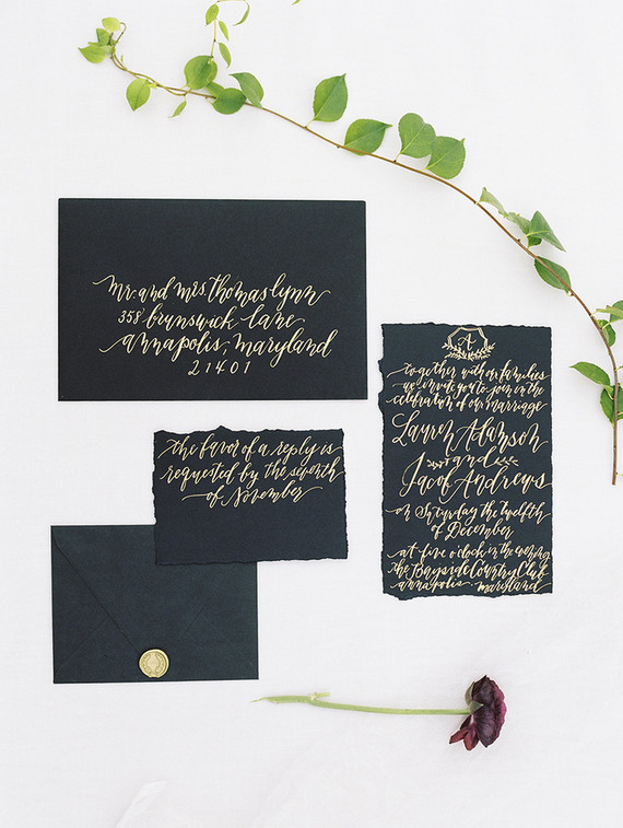 Black and gold wedding invitations