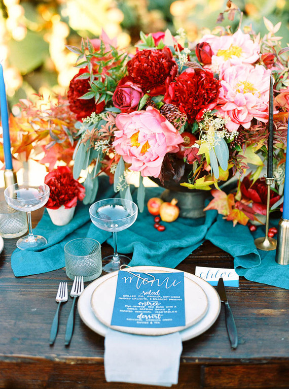 Fall jewel toned wedding tablescape