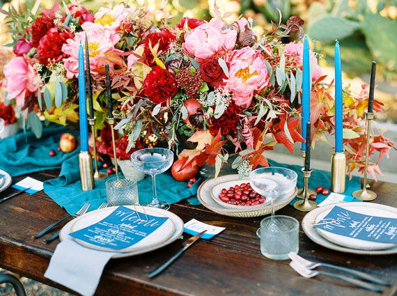 Fall jewel toned wedding tablescape