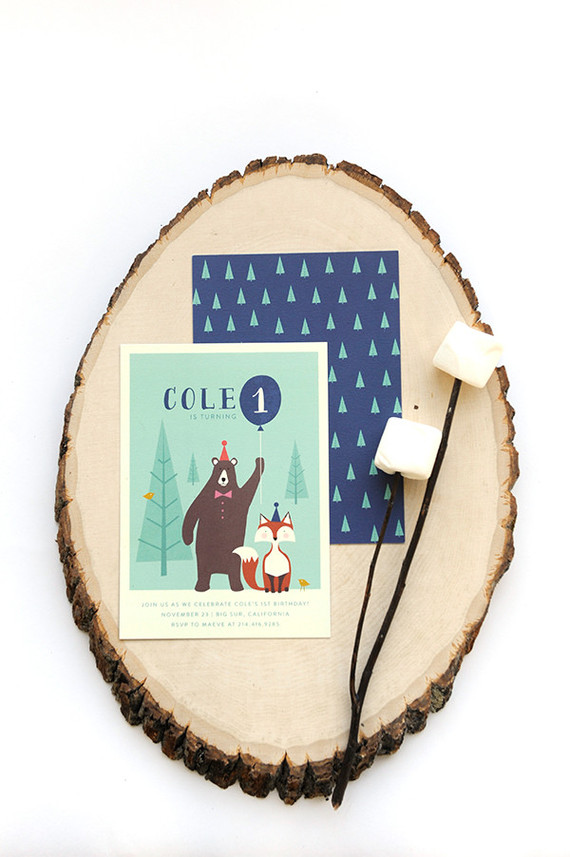 Bear 1st birthday invites from Minted