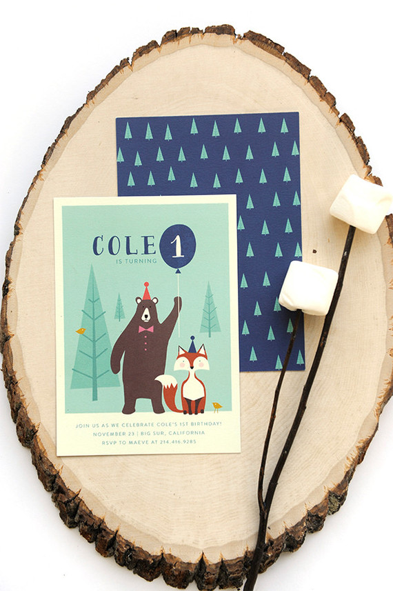 Bear 1st birthday invites from Minted