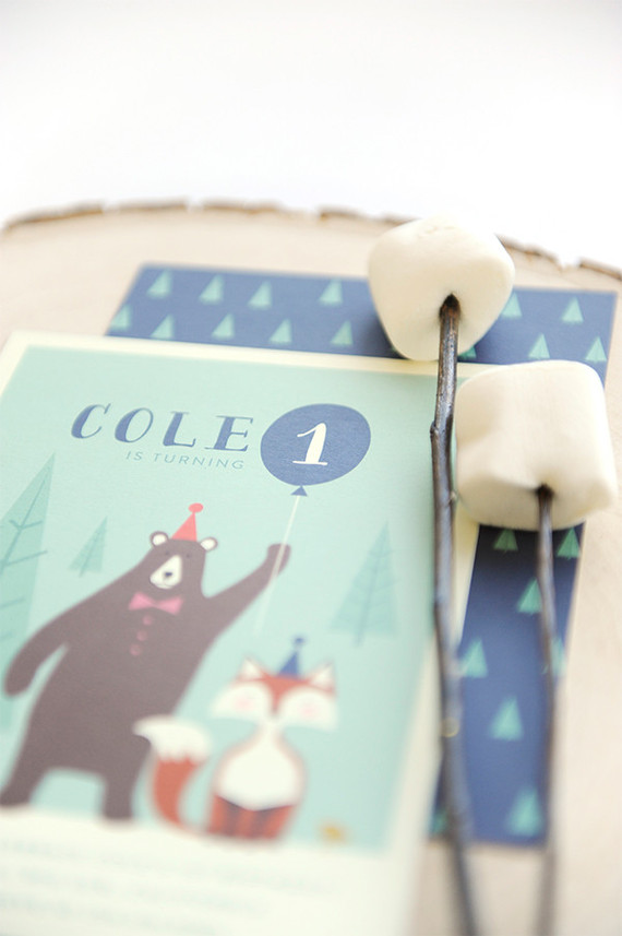 Bear 1st birthday invites from Minted