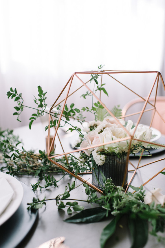 Copper + green industrial modern wedding place setting Inspiration