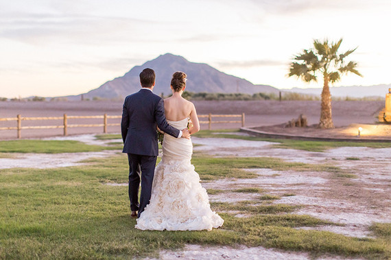 Backyard California desert wedding portrait