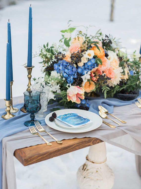 Blue wedding tablescape
