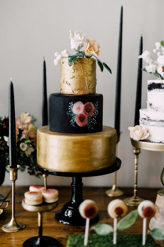 Gold and black wedding cake