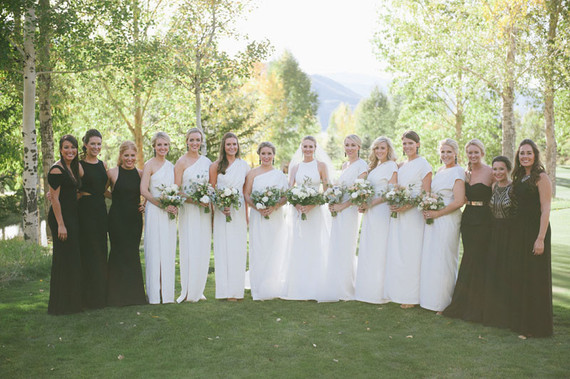White and black bridesmaid dresses