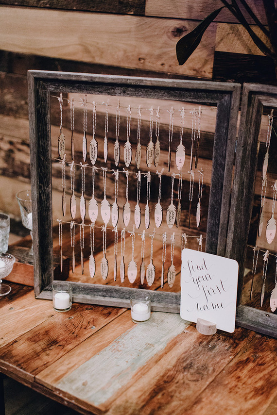 Feather escort cards Inspiration