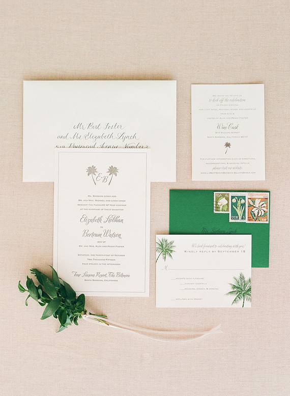 Green and white wedding invitations