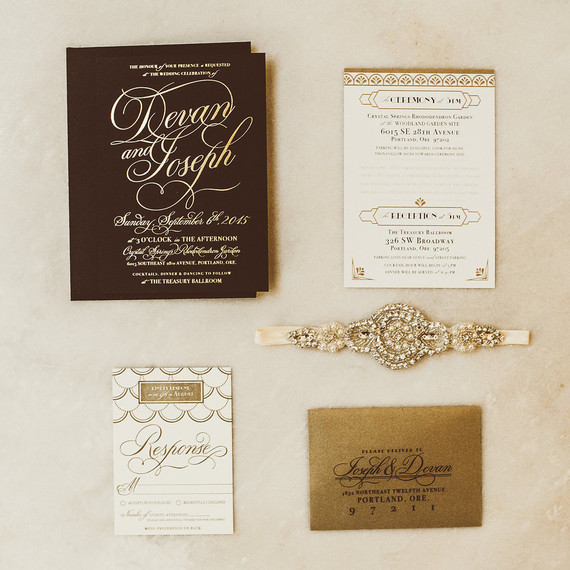 Gold and Black glam wedding invitations