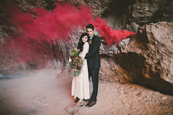Smoke bomb wedding portraits