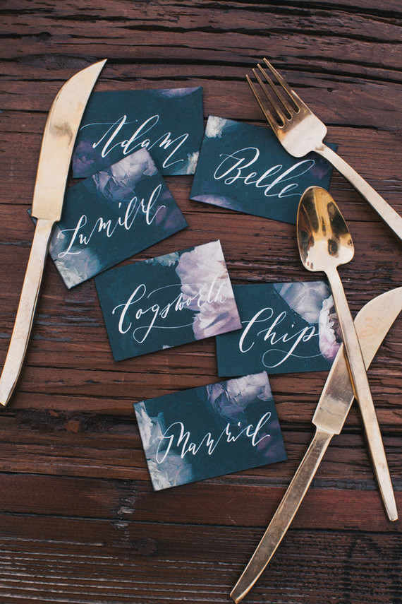 Dark floral escort cards
