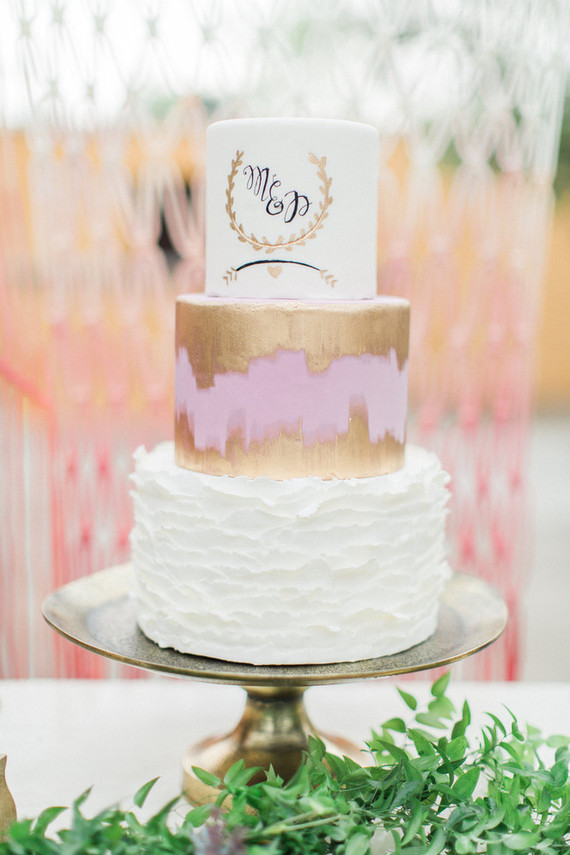 Gold and white wedding cake