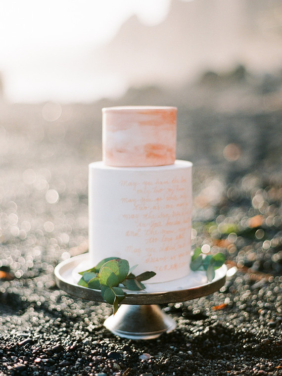 Copper and white wedding cake