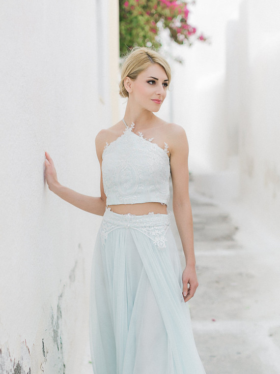 Pale blue wedding dress
