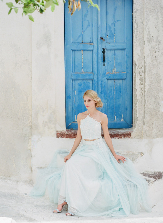 Pale blue wedding dress